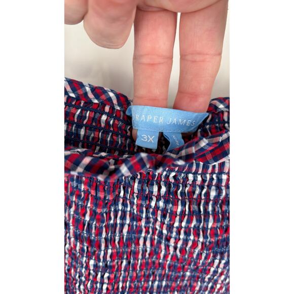 Draper James Deana Smocked Midi Dress Picnic Plaid Womens Plus Size 3X Red Blue - Picture 10 of 10